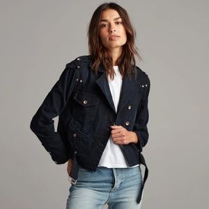 Rowan Jamie Cropped Denim Moto Jacket Size Small